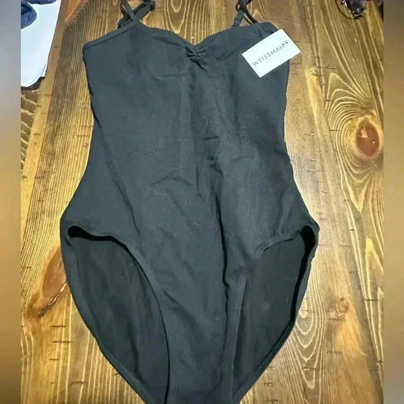 WEISSMAN Black Medium Leotard Bodysuit One Piece Built In Bra NWT - Picture 3 of 3